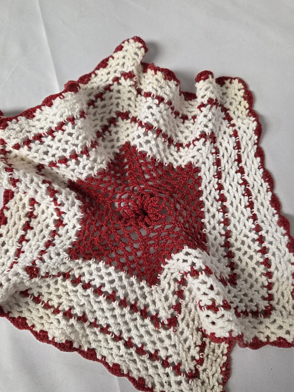 Handmade Red & White Crochet Kitchen Hanging Towel